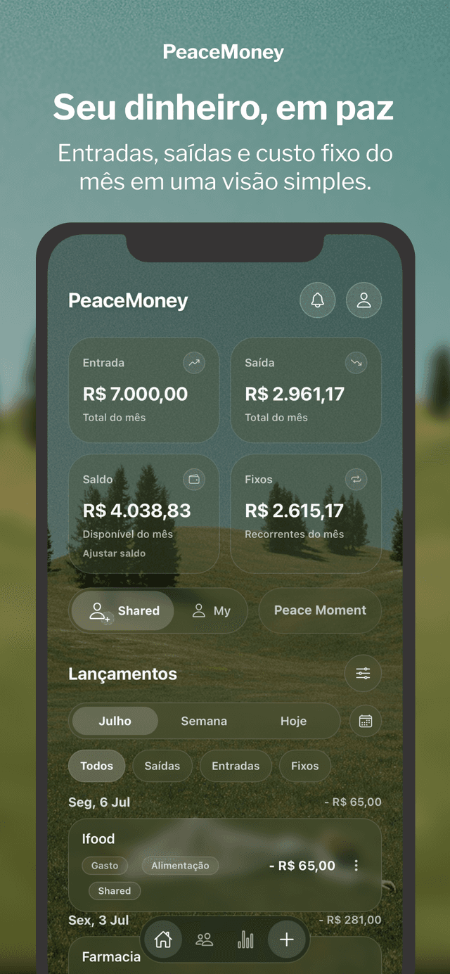 Tela inicial do PeaceMoney