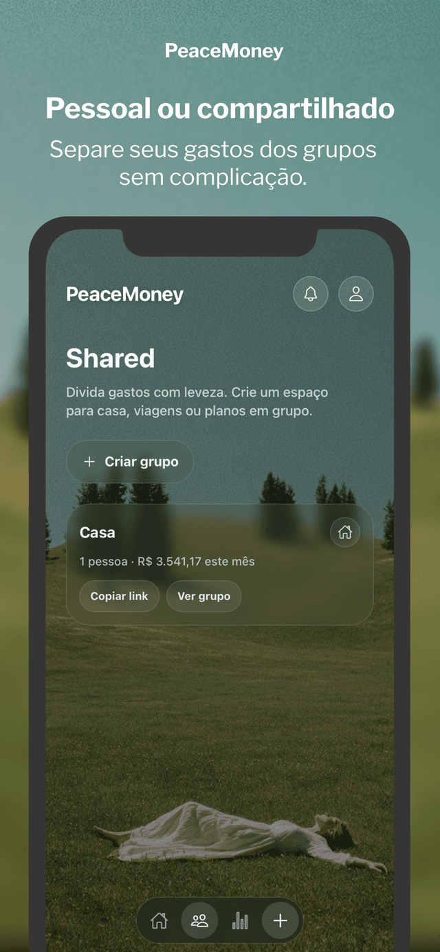 Gastos compartilhados no PeaceMoney